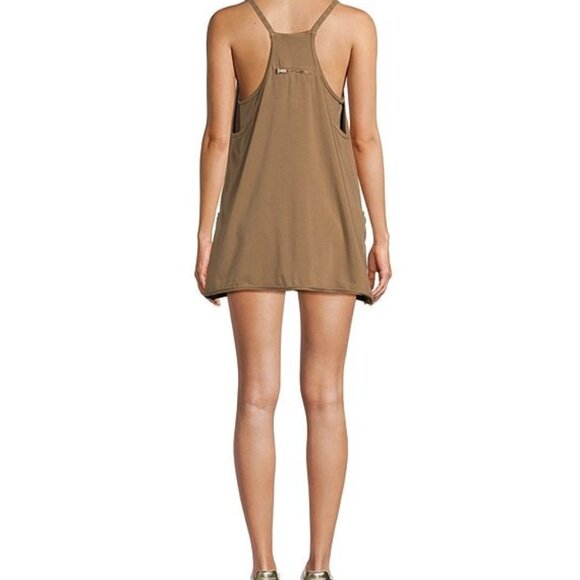 FP Movement Hot Shot V-Neck Sleeveless Patch Pocket Mini Dress Color Mocha Latte - Picture 2 of 5